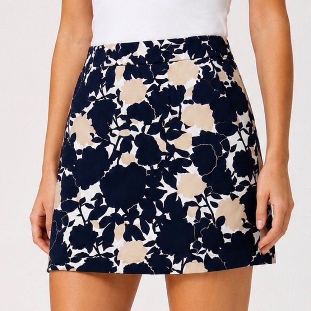 NWT Rafaella Floral Pull-On Skort XL Navy Beige Stretch Golf Tennis Casual Skirt